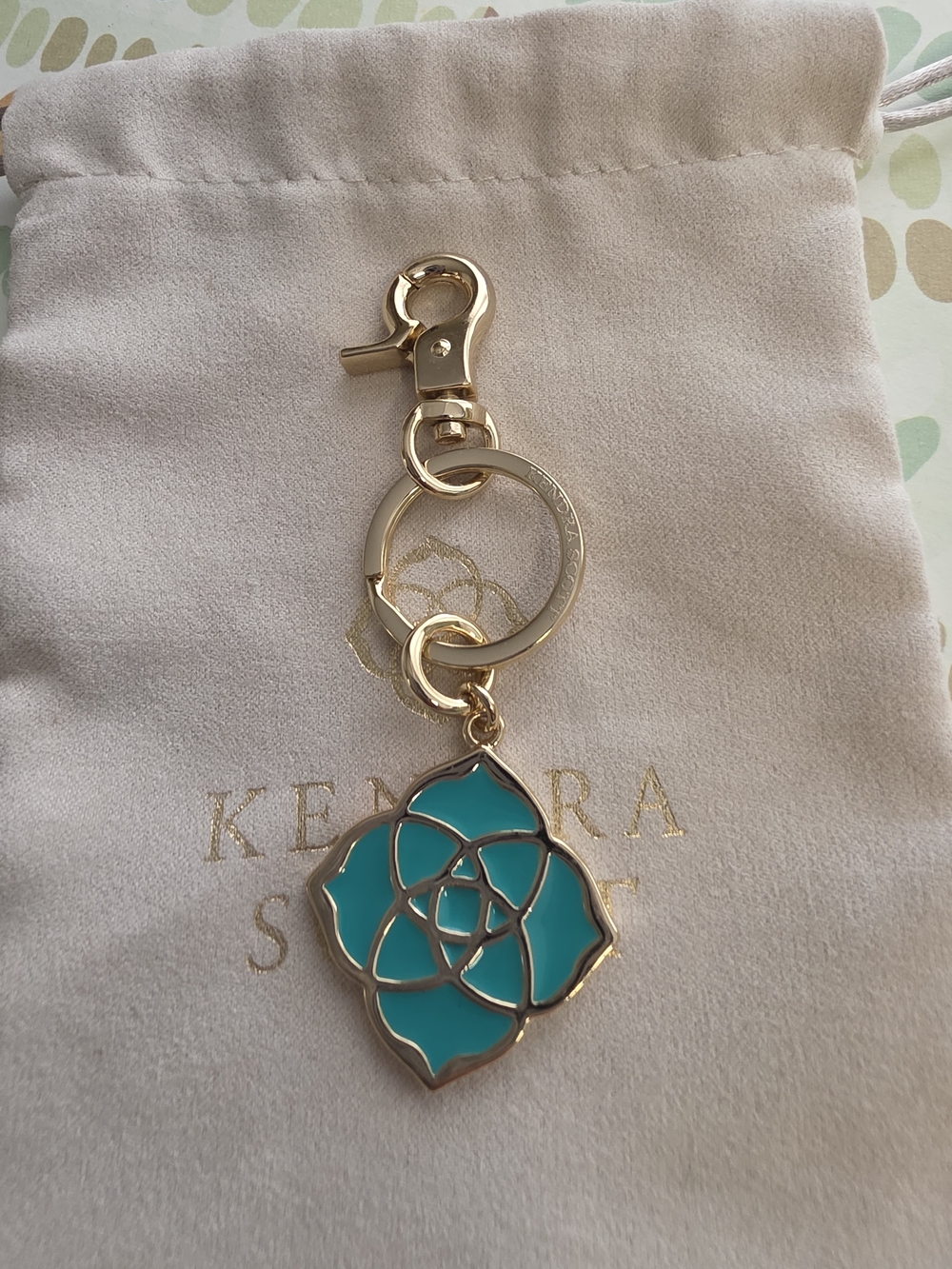 HTF -Kendra Scott Audrey Teal Enamel Gold Keychain